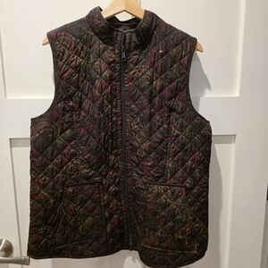 J Jill Heritage Quilted Vest  Paisley Light Weight Brown Green Maroon Size Large